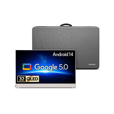 스마트 돌비 AI 구글5.0 포터블 무선 QLED TV 32인치 (화이트) + 전용 하드케이스 TV렌탈